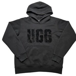UGG Hoodie Mens M Black Pullover Heavyweight Fleece Lined Graphic Logo